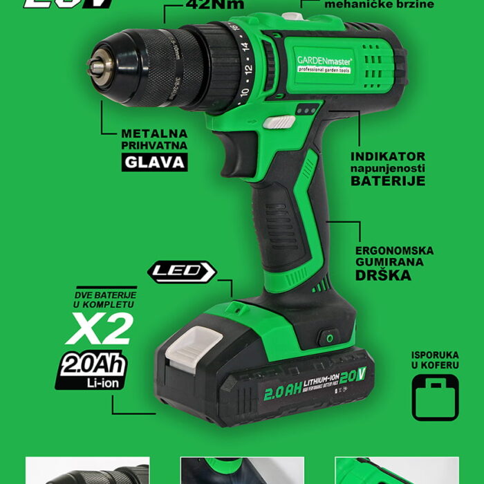 Second image of Akumulatorska bušilica zavrtač 20V (GARDENmaster)
